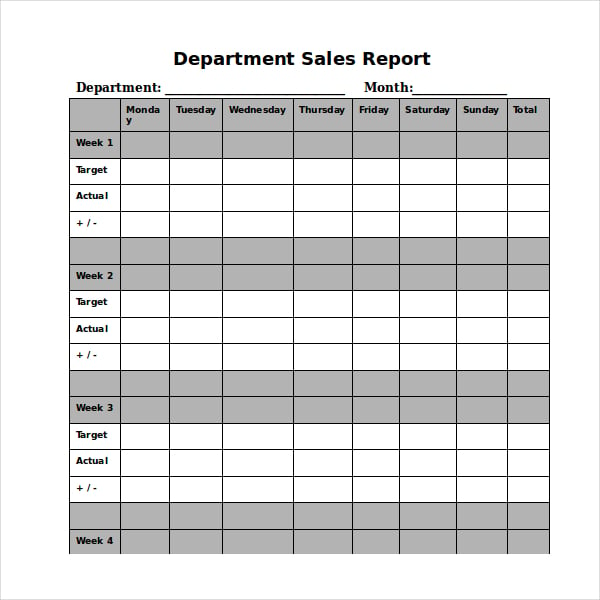 department daily sales report template