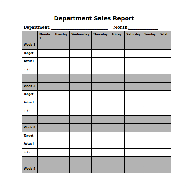 department daily sales report template