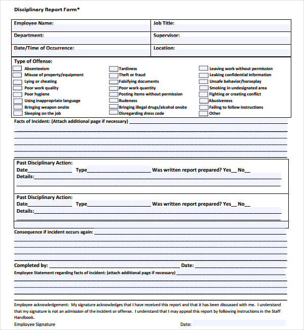 disciplinary report form