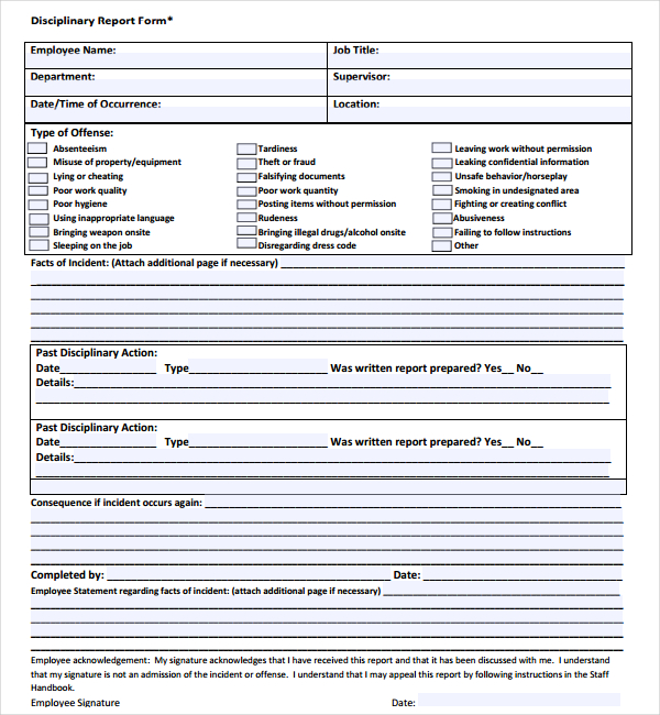 Student Discipline Report Sample