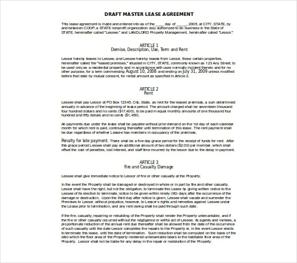 draft master lease agreement