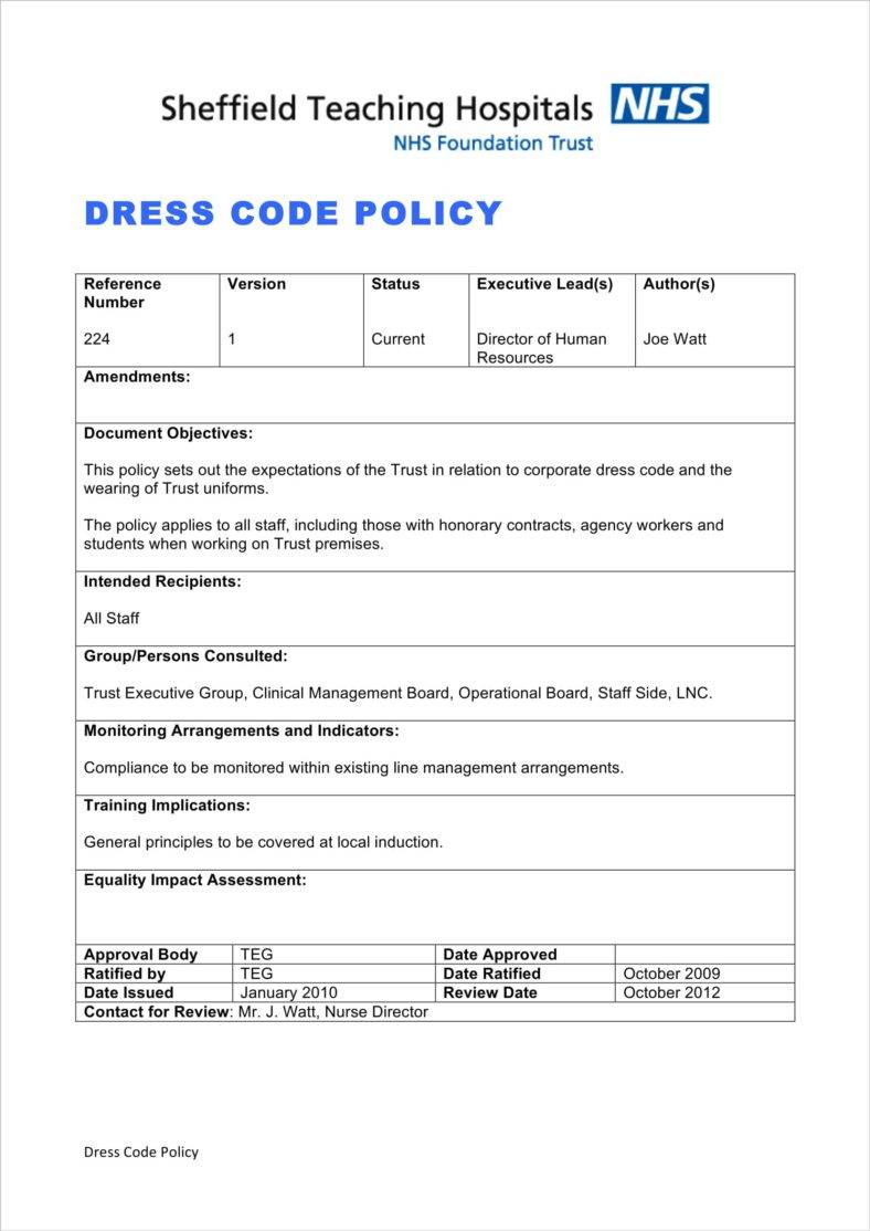 4 Dress Code Policy Templates Pdf