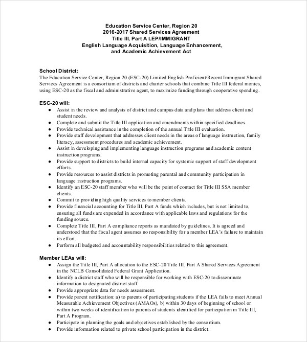 7+ Shared Services Agreement Templates - PDF, DOC | Free & Premium ...