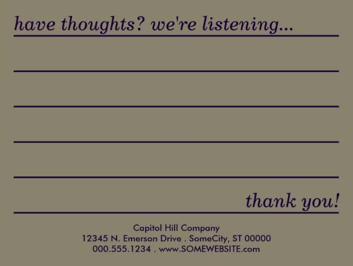 emo style restaurant guest comment card template