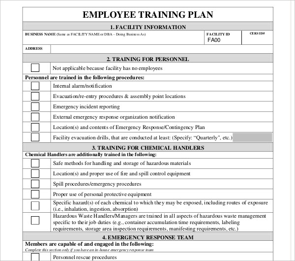 employee training plan example