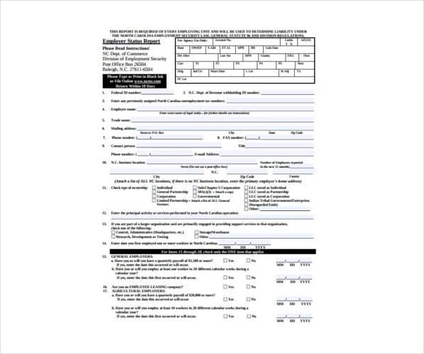 employer status report format template