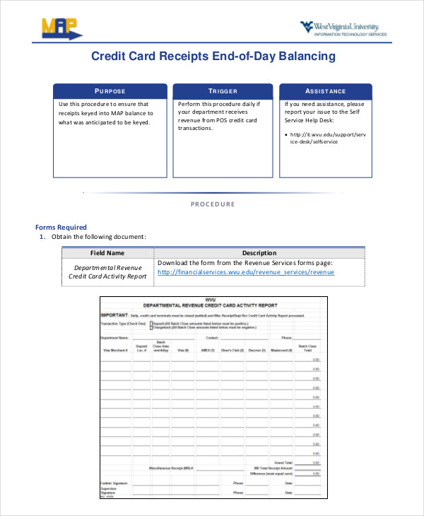 credit card receipt forms