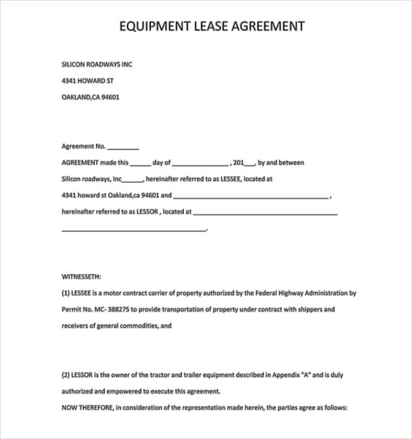 equipment lease agreement