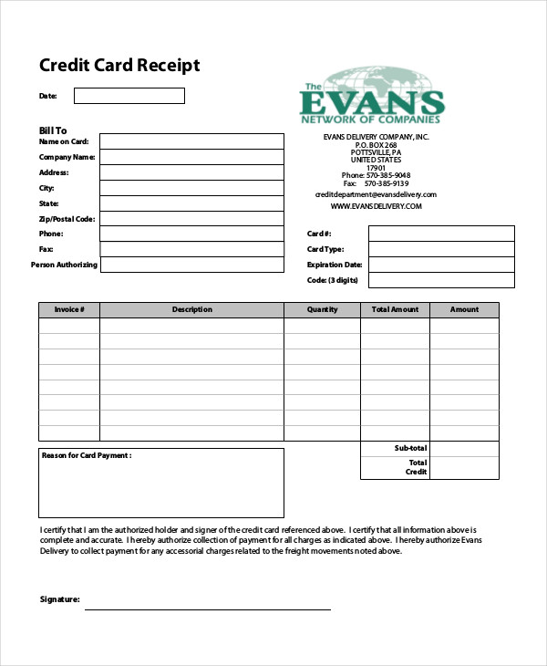 example credit card receipt