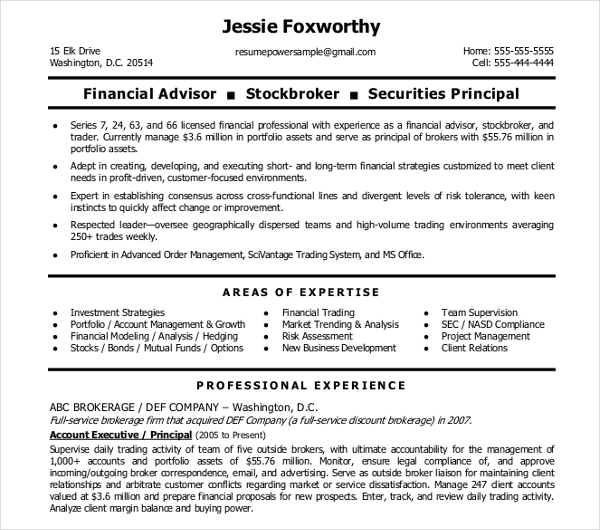 finance advisor resume