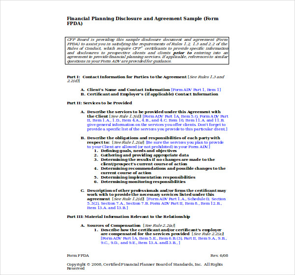 financial planning disclosure sample