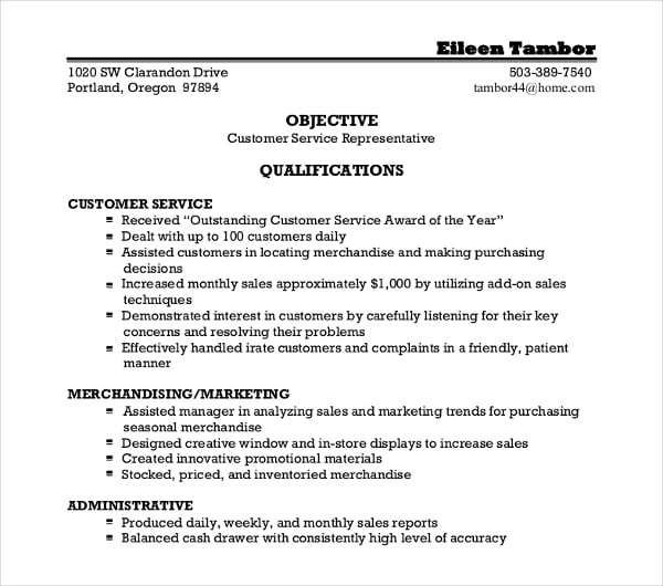 free-customer-service-resume