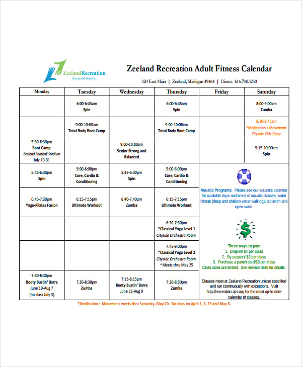 6+ Fitness Calendar Templates PDF, Word, Excel