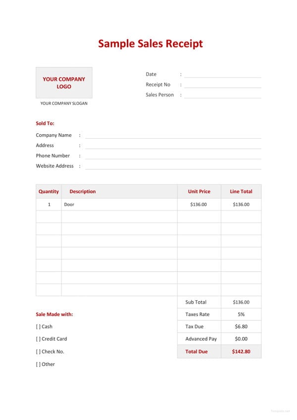 free sample sales receipt template