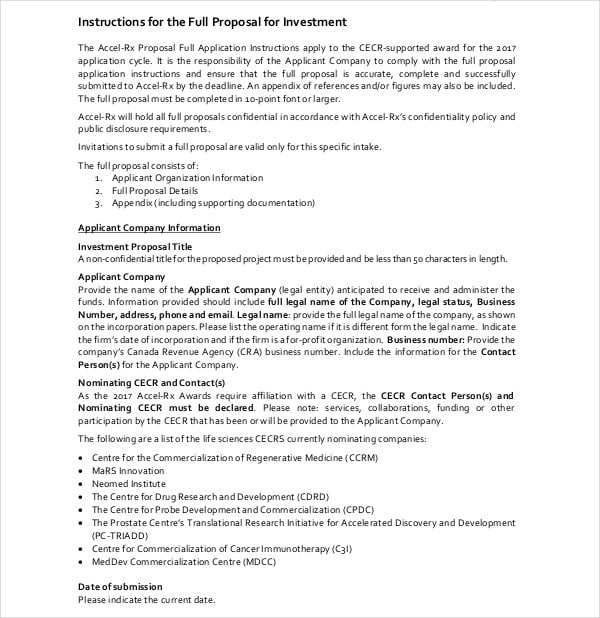 business investment proposal letter sample