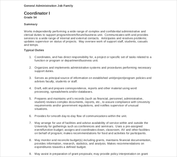 10+ Coordinator Job Description Templates PDF, DOC
