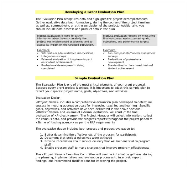 grant evaluation project plan
