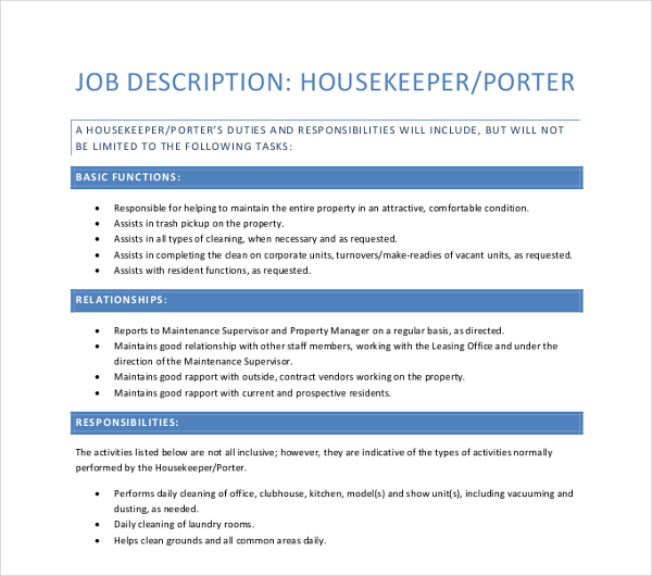 The Comprehensive Guide to Porter Job Description: Definition, Duties ...