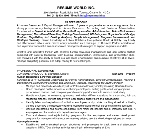 human resource resume sample