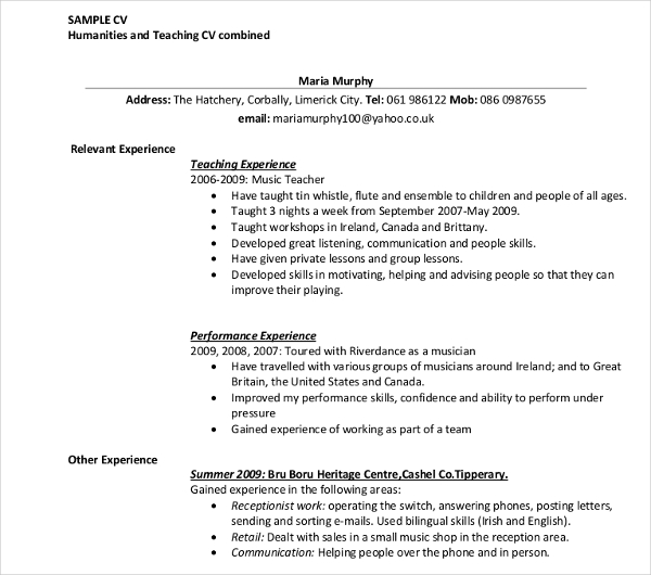 10+ Teaching Curriculum Vitae Templates - PDF, DOC