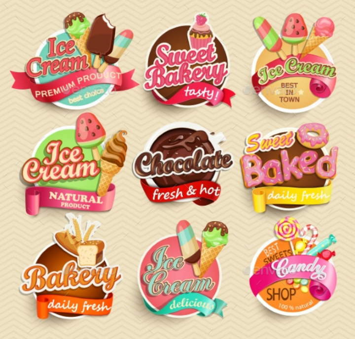 ice cream restaurant food label and sticker template pack
