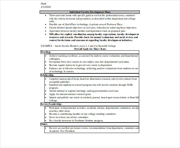 individual faculty development plan