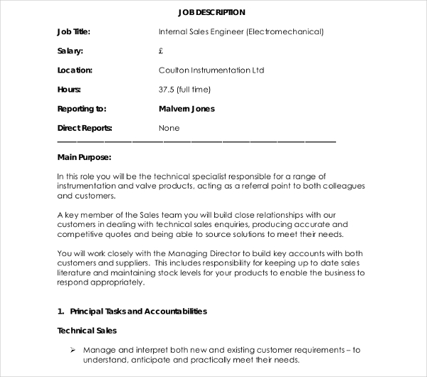 10+ Sales Engineer Job Description Templates - PDF, DOC