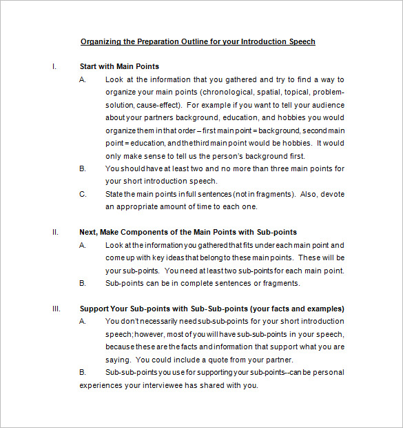 how to write a self introduction speech outline