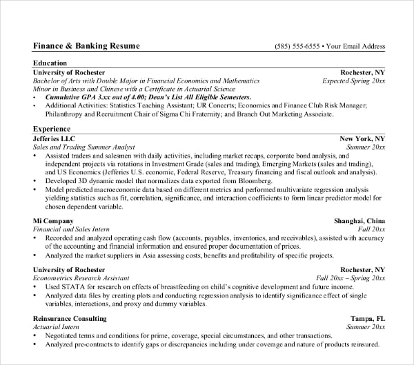 18  Banking Resume Templates PDF DOC