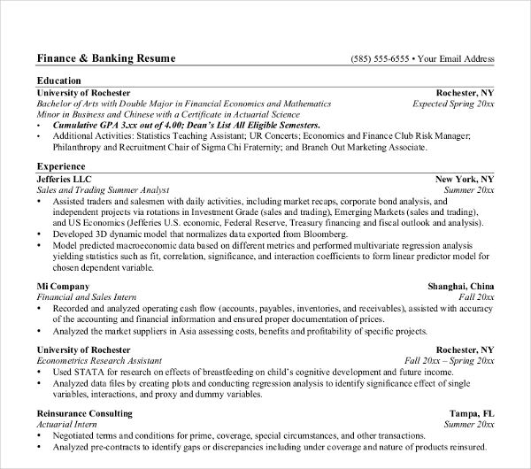 30  Basic Banking Resume Templates PDF DOC