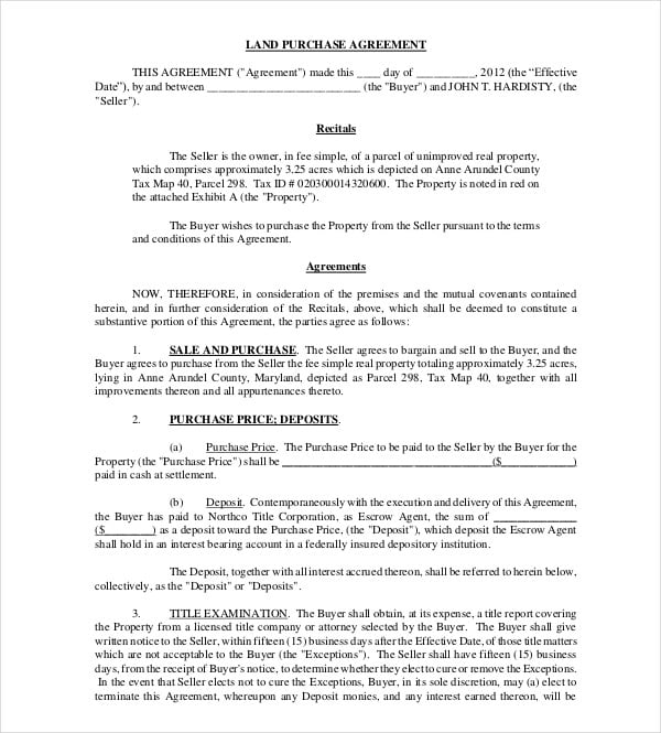 7  Land Purchase Agreement Template PDF