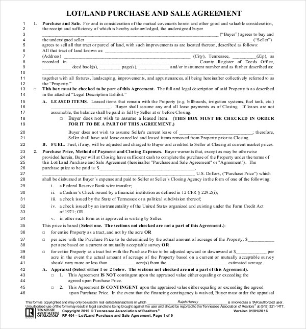 Vacant Land Purchase Agreement Template HQ Printable Documents