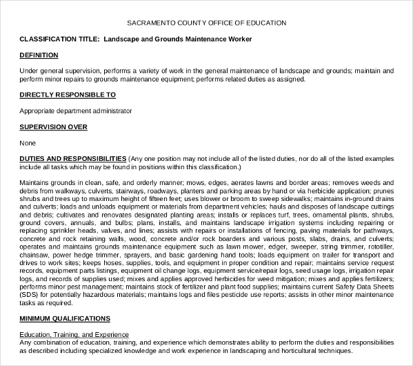 10+ Sample Landscaping Job Description Templates PDF, DOC