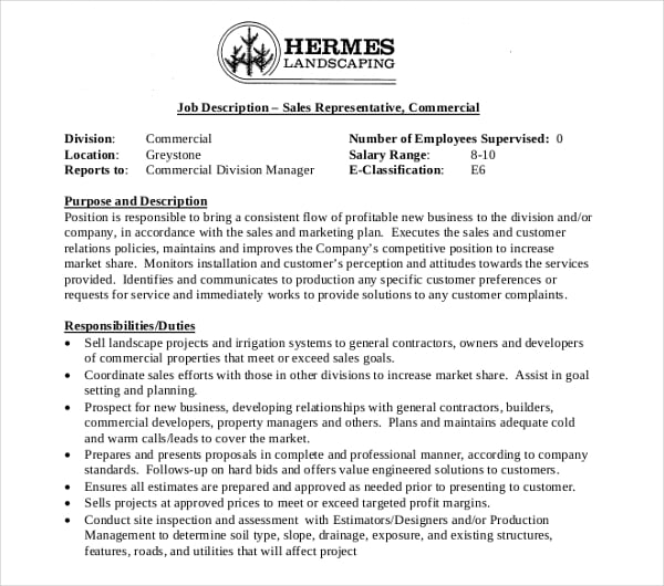 landscaping sales representative job description
