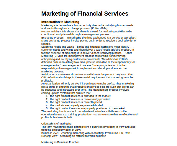 marketing of financial services