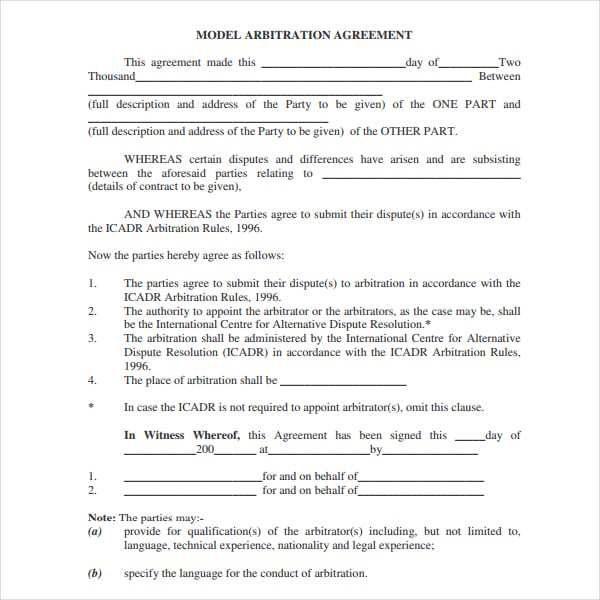 model arbitration agreement