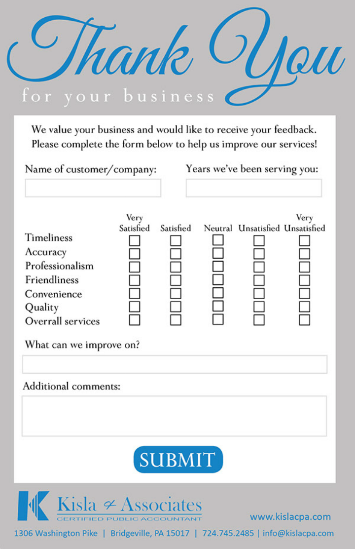 multipurpose restaurant customer comment card template