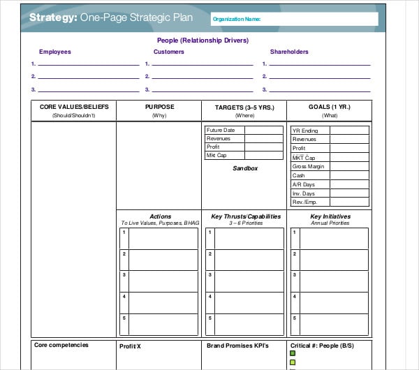 6+ OnePage Strategic Plan Templates PDF, Word, Apple Pages, Google Docs