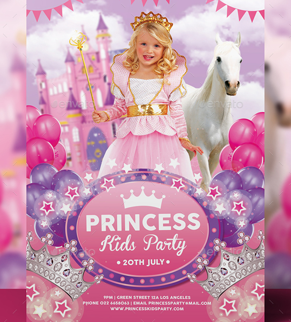 princess kids party flyer