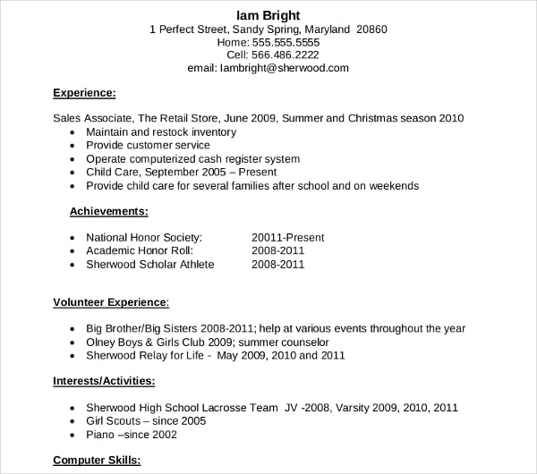 professional high school resume