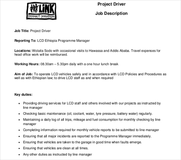project driver job description 