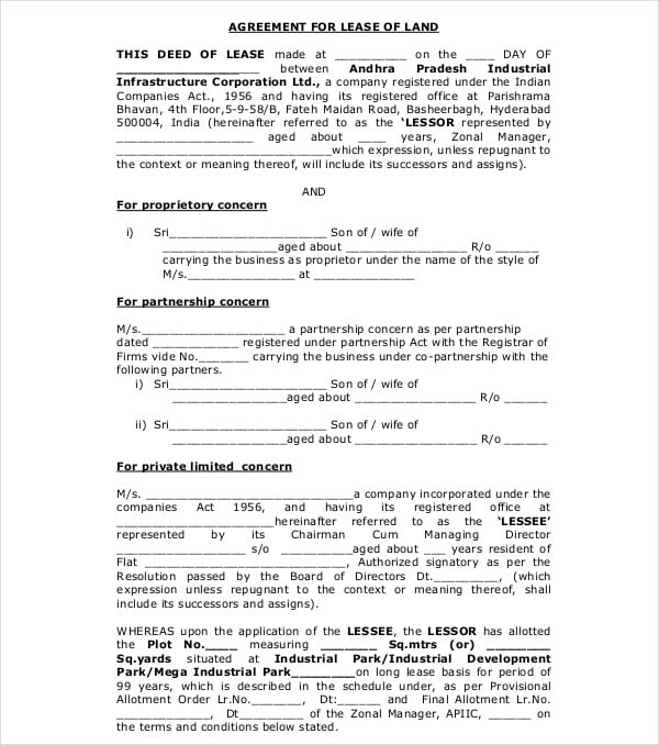 property land lease agreement