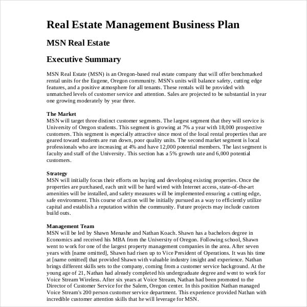 real estate management business plan