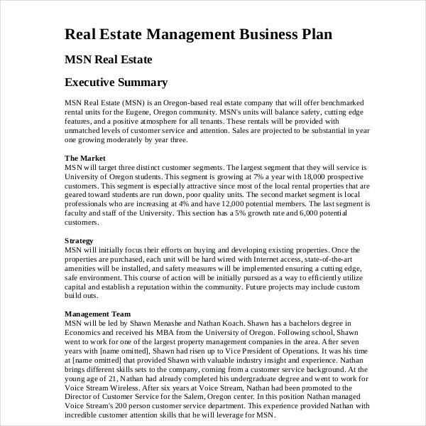 business plan for property developer