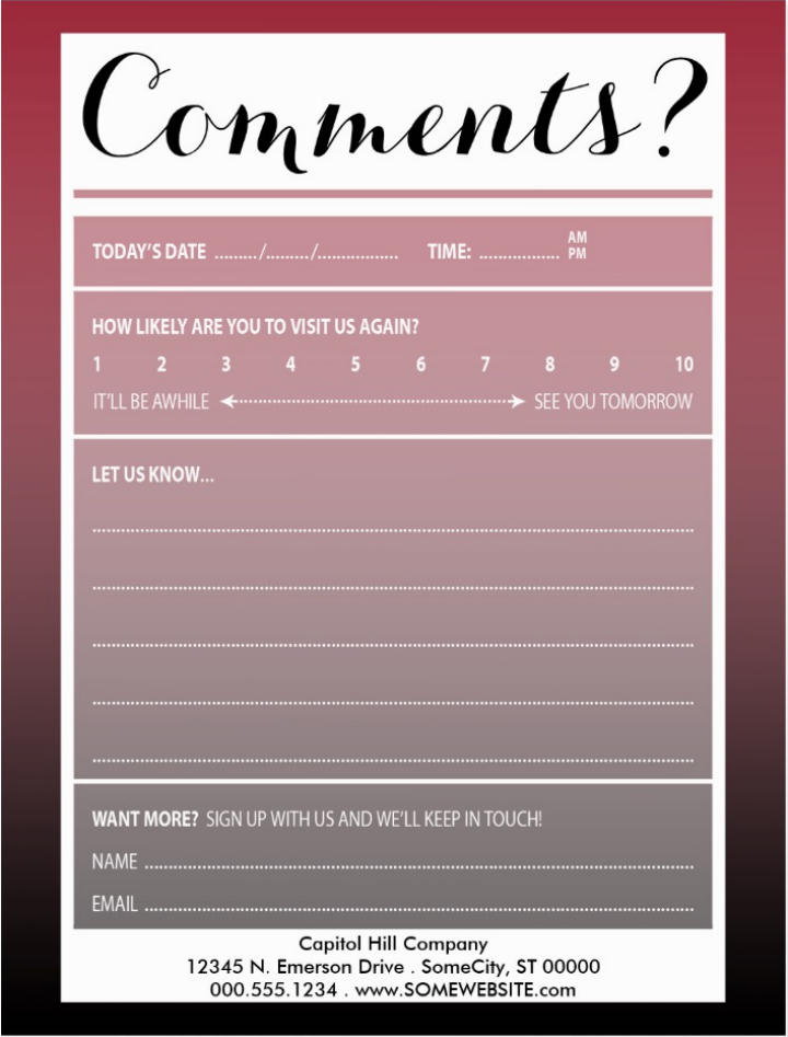 Free Comment Card Template For A Restaurant Nisma Info