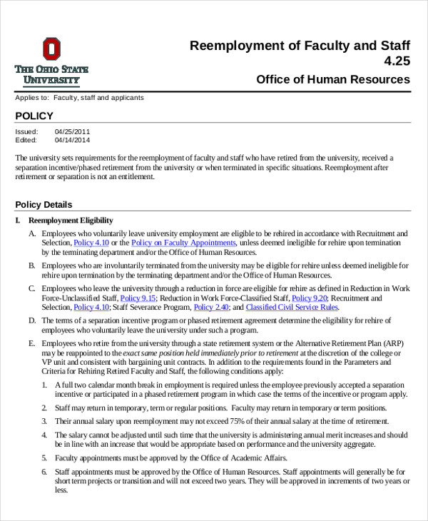 6-re-hire-policy-templates-pdf-word