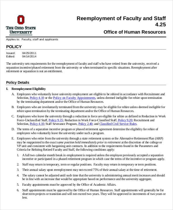 6+ Rehire Policy Templates PDF, Word