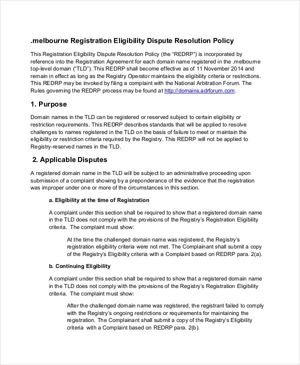 10 Dispute Resolution Policy Templates Pdf Doc