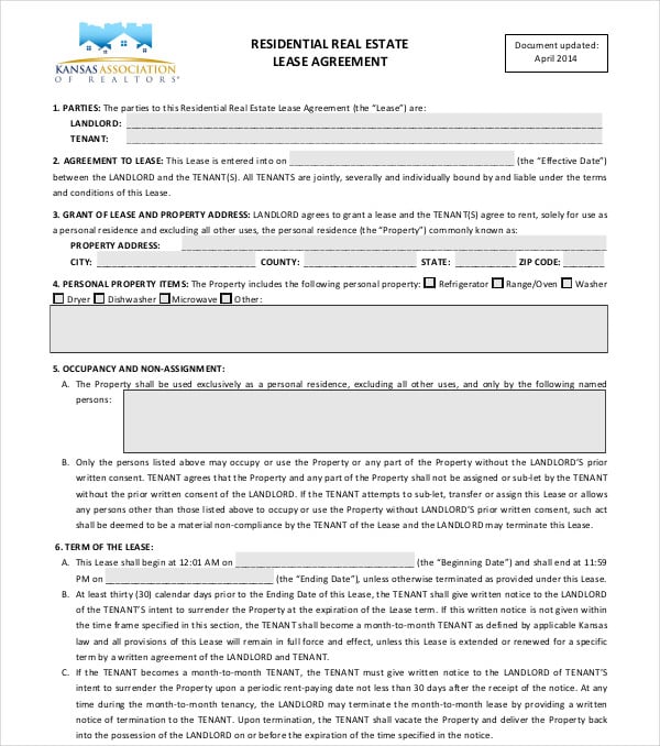residential real estate lease agreement