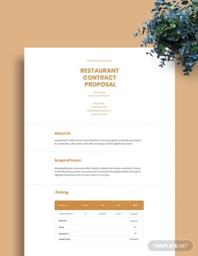 restaurant contract proposal template